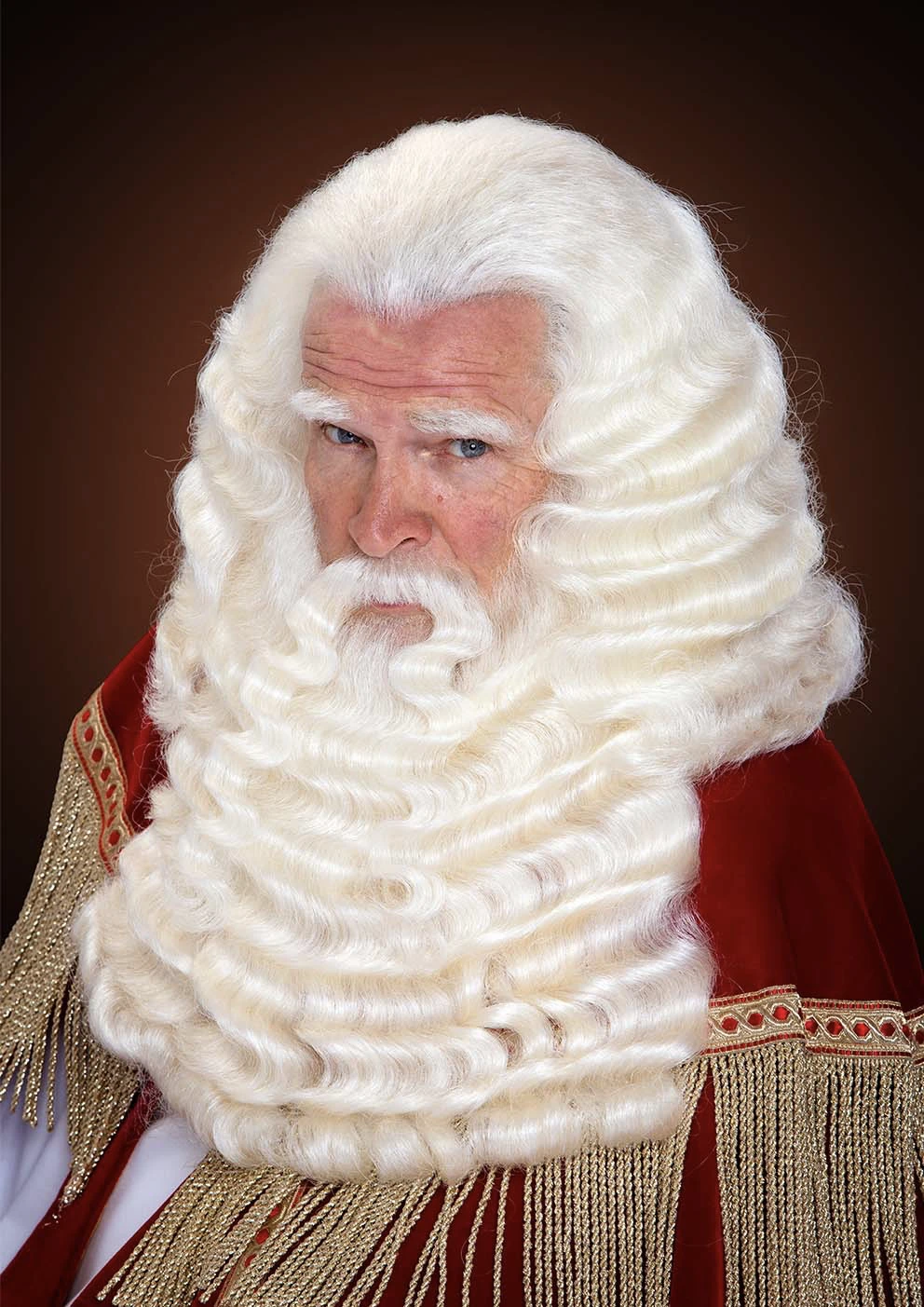 Sinterklaas baardstel E2 Santo — opzij aanzicht van pruik, baard en snor