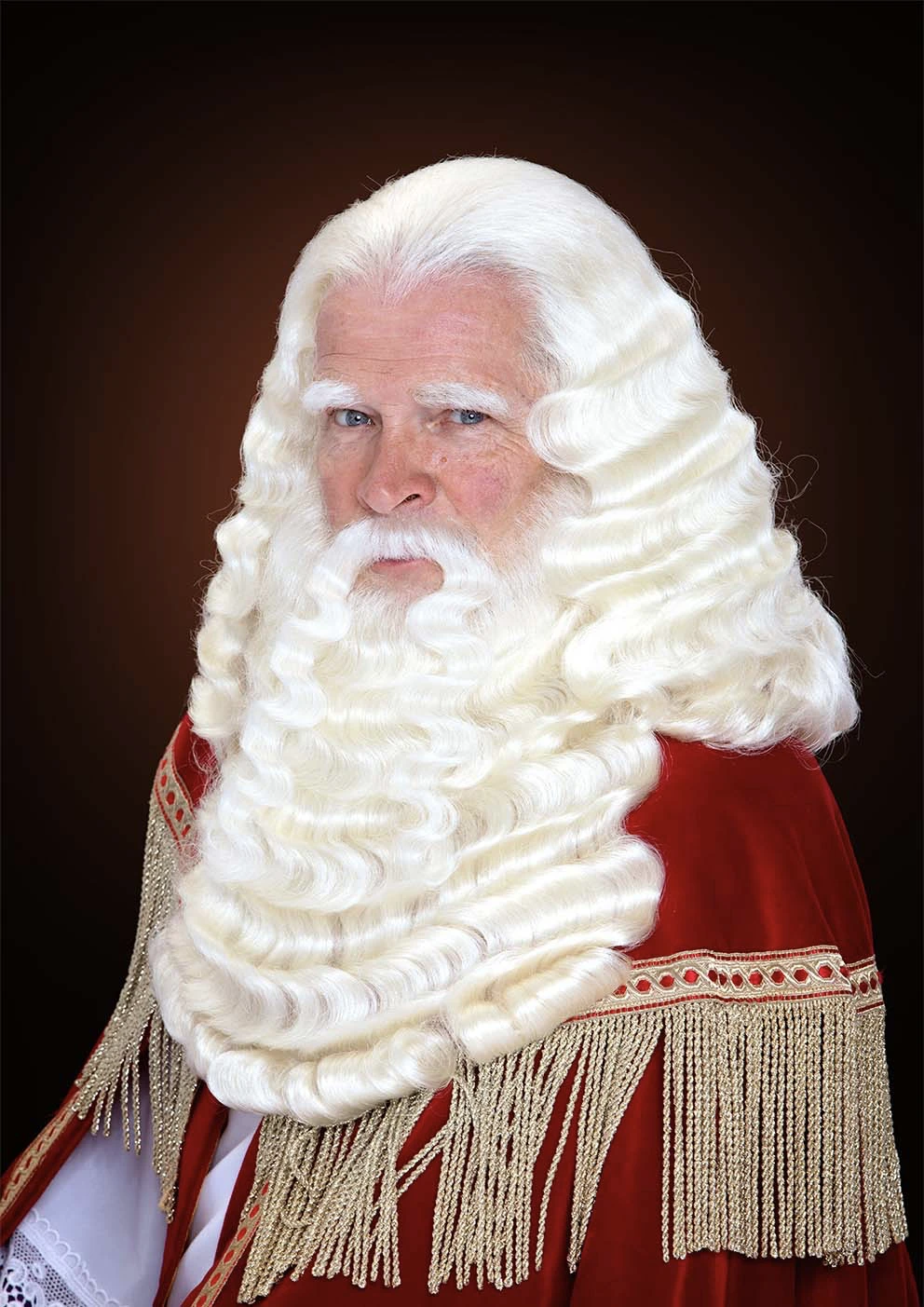 Sinterklaas baardstel E5 Sancho — opzij aanzicht van pruik, baard en snor