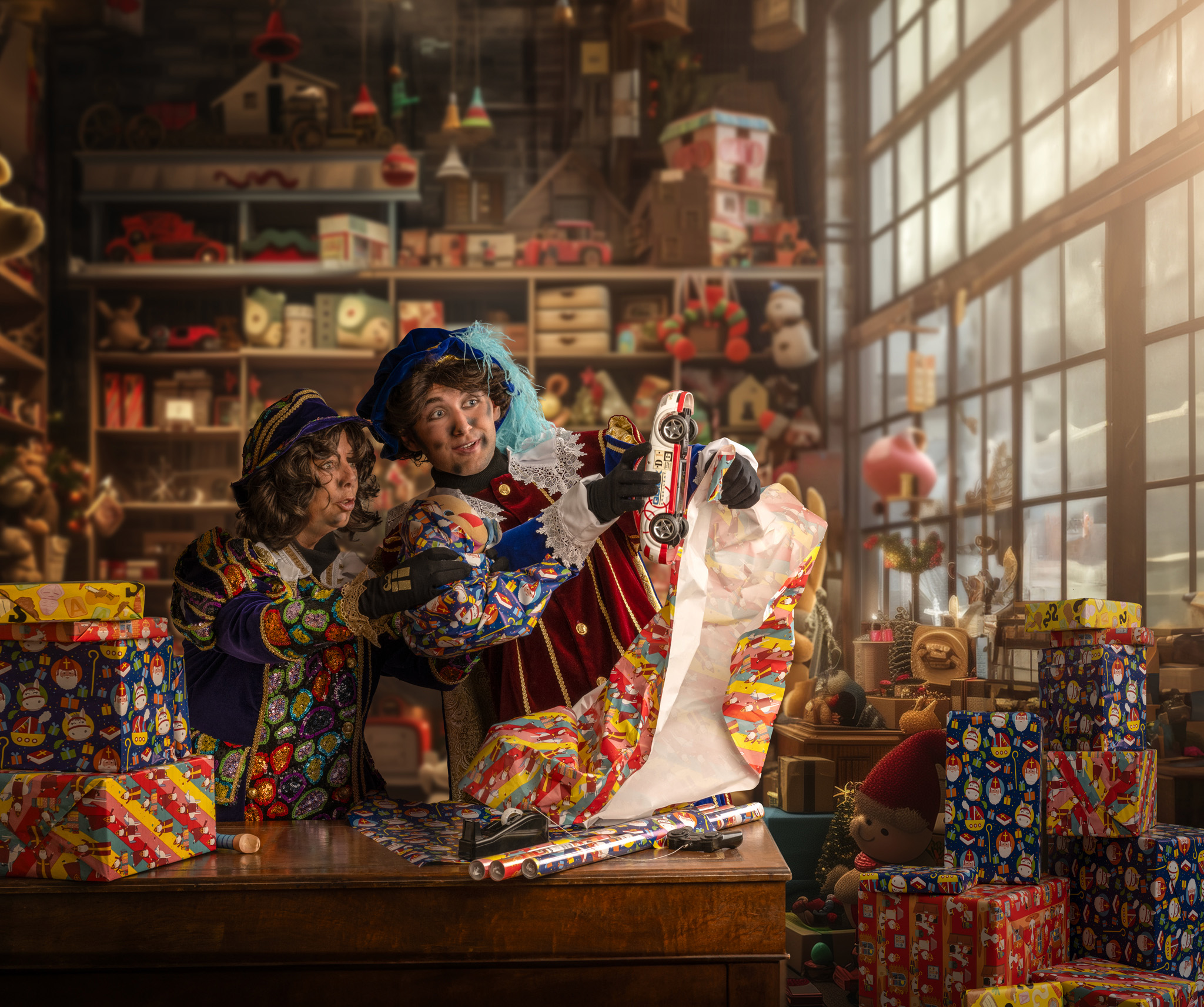 Pieten cadeaus inpakken Sinterklaaskrullen